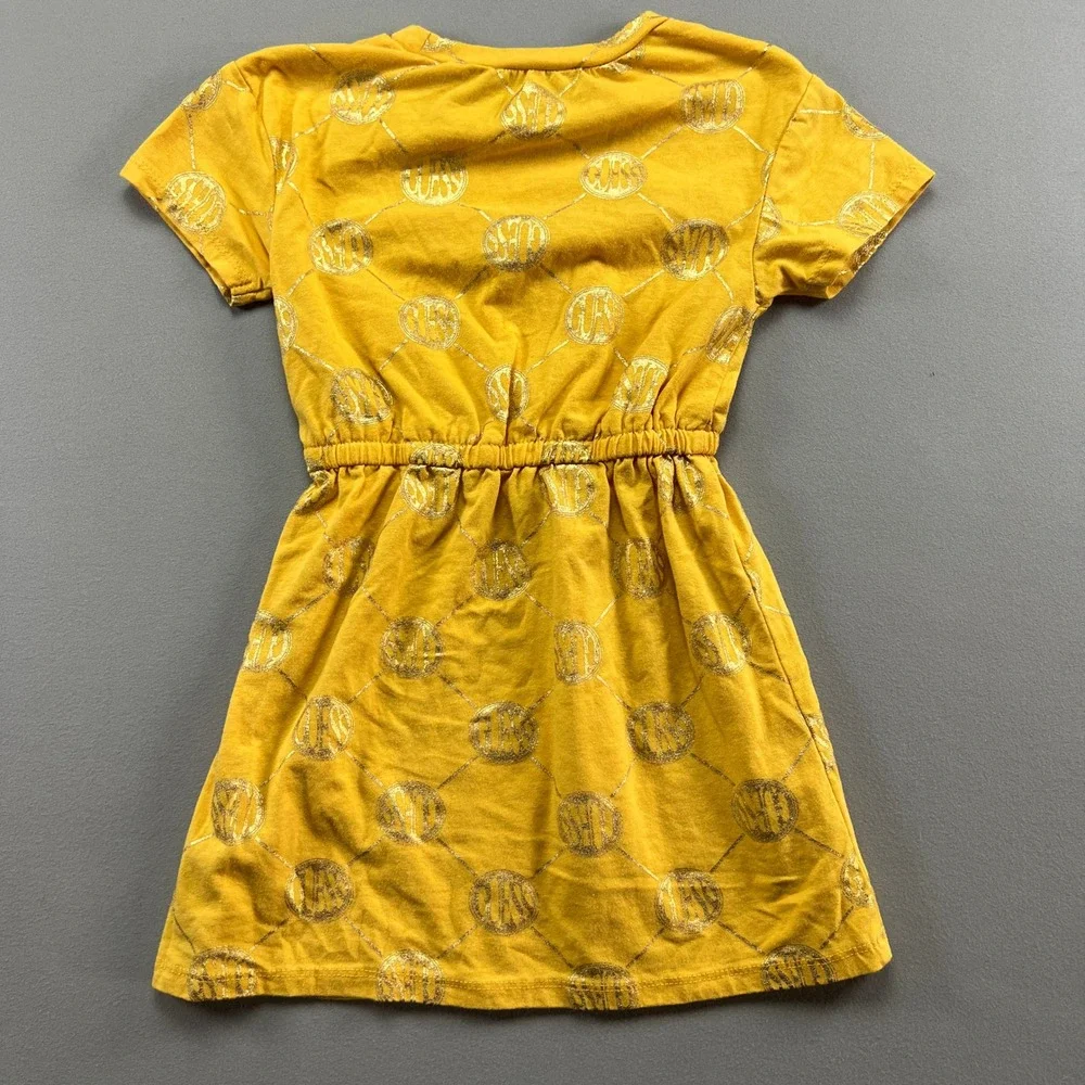 Guess A Line Dress Kids 5 Yellow Gold Detail Cotton Stretch Cinched Bow Waist